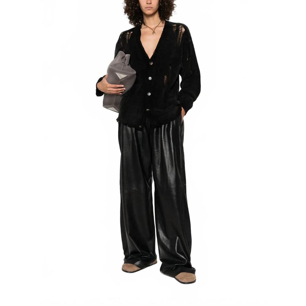 NEW R13 pleated wide leather pants in black